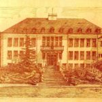 zu sehen ist die Bleistiftzeichnung des Bouser Rathauses von R. N. Fellinger